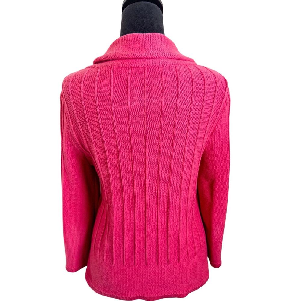 CAbi Pink Ribbed Knit Cardigan Ruffle Collar Button Front Medium - Picture 5 of 9